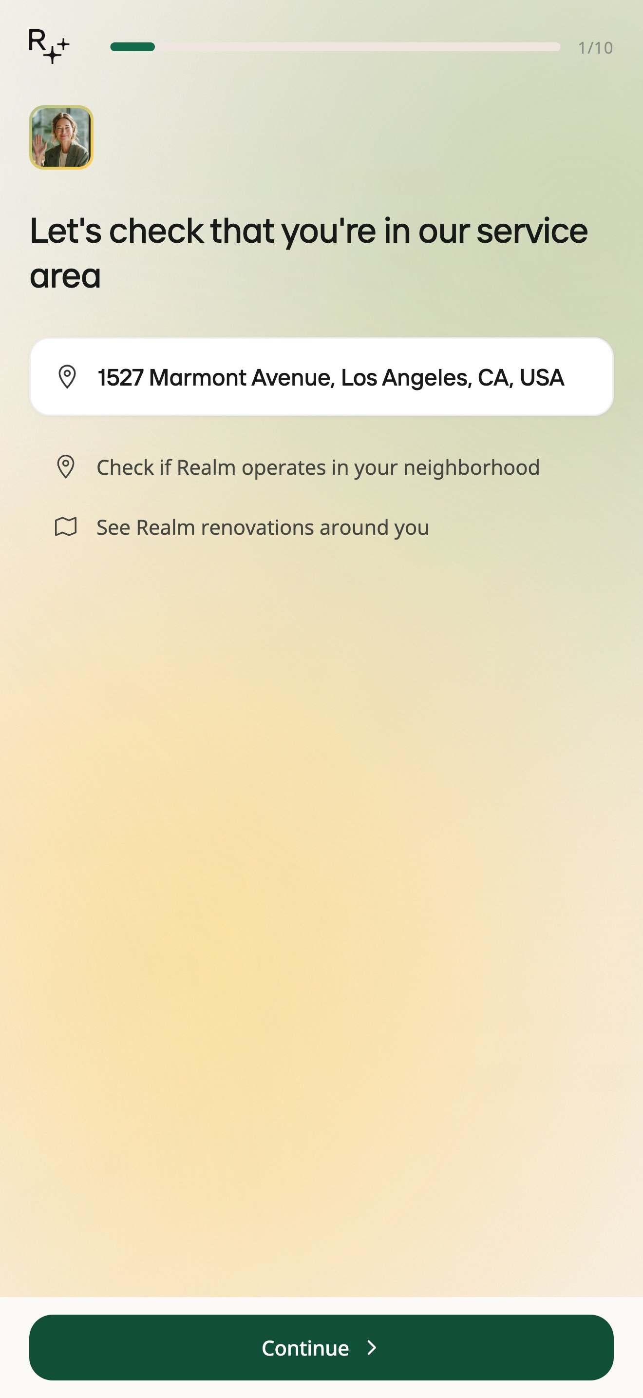 Service area check with a Los Angeles address entered